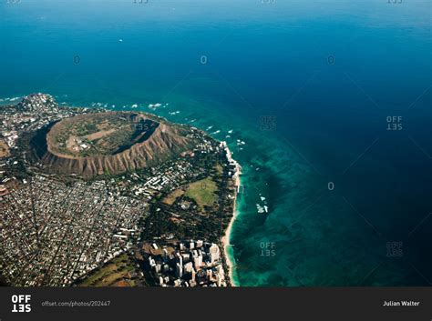 Aerial View Of Honolulu And The Diamond Head Oahu Island Hawaii Stock