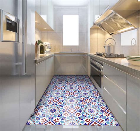 Light Blue Tile Pattern Kitchen Flooring Tenstickers
