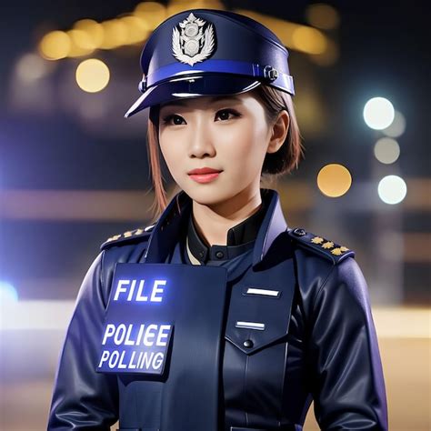 premium photo portrait beautiful woman with police uniform generative art by ai