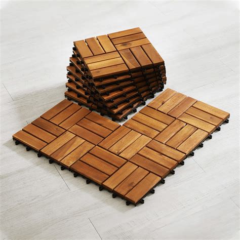 Wood Interlocking Flooring Tiles Pack Of X Totally Ft Solid Wood Acacia Deck