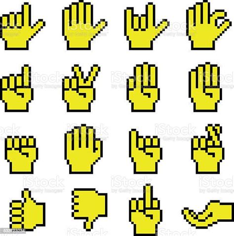 Pixelated Hand Gestures Cursors Stock Illustration Download Image Now