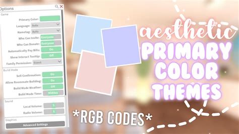 Aesthetic Primary Color Themes Rgb Number Codes Bloxburg Youtube