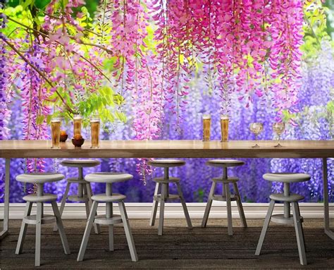custom 3d wallpaper watercolor wisteria flower leaves background wall flower wallpaper