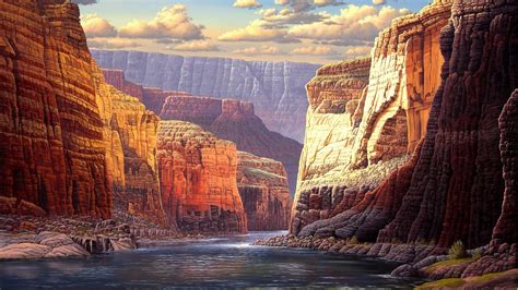 Wallpaper Sunlight Landscape Mountains Digital Art Water Rock
