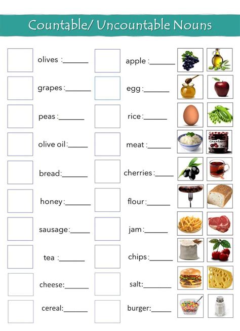 Countable And Uncountable Nouns Worksheet Worksheets Printable Free