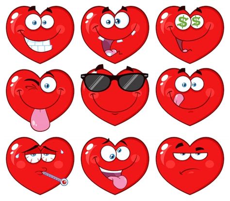 Personagem De Rosto Emoji Coração Vermelho Dos Desenhos Animados