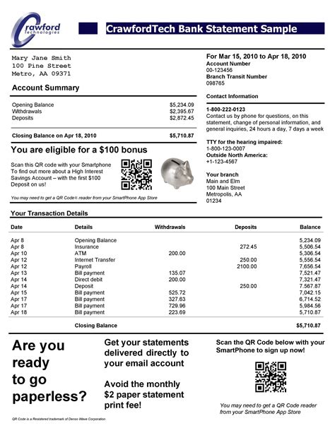 Bank Statement Of Account Template