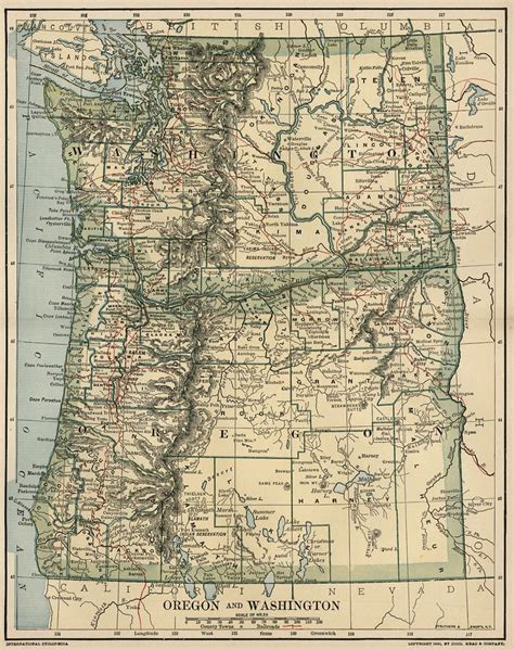 Washington And Oregon Map Dated 1891 Towns Counties Rrs With 1890