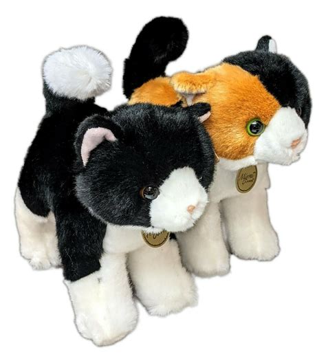 Set Of 2 Miyoni Calico Cat And Tuxedo Cat 10 Stuffed Animal Plush By