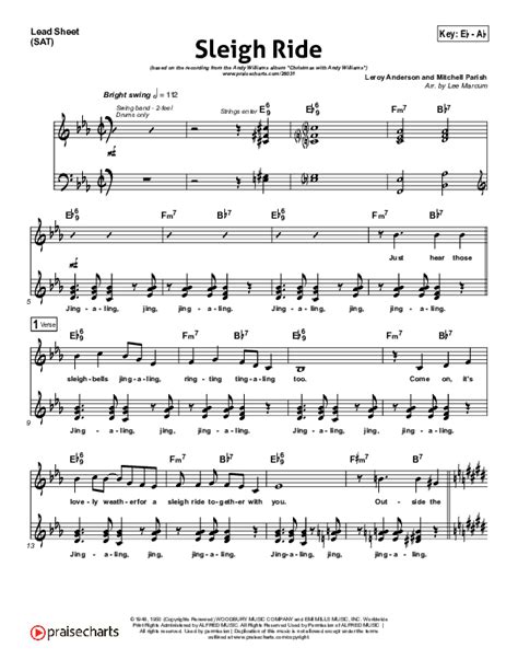 Sleigh Ride Sheet Music Pdf Andy Williams Praisecharts