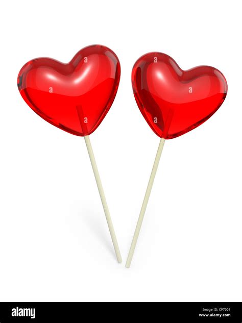 Two Heart Shaped Lollipops Isolated On White Background Stock Photo