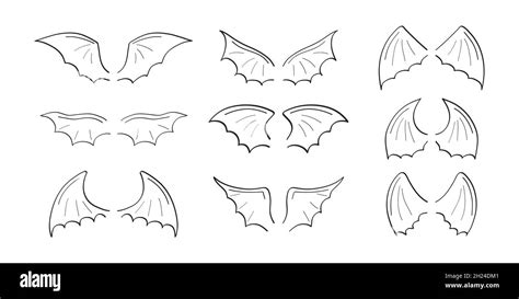 Gargoyle Demon Devil Doodle Wing Set Vector Hand Drawn Pencil Style