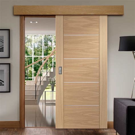 Single Sliding Door And Wall Track Portici Oak Flush Door Aluminium