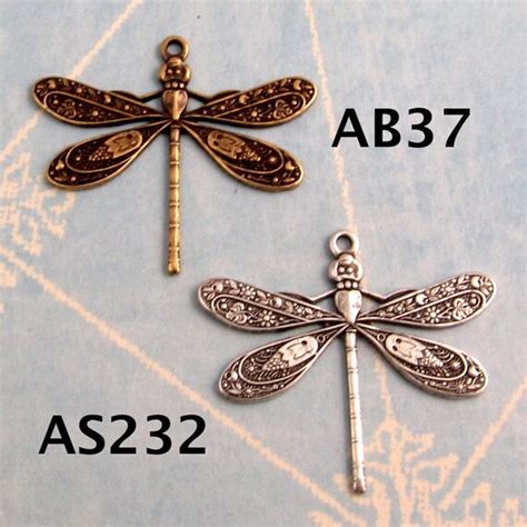 Ornate Dragonfly Charm Antique Brass 2 Pc Ab37