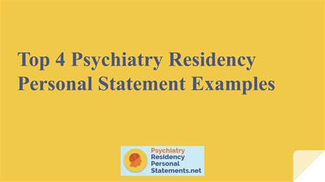 First, they give you a chance to introduce yourself to a residency director and discuss the person behind the activities and achievements listed on your cv. Top 4 Psychiatry Residency Personal Statement Examples by ...