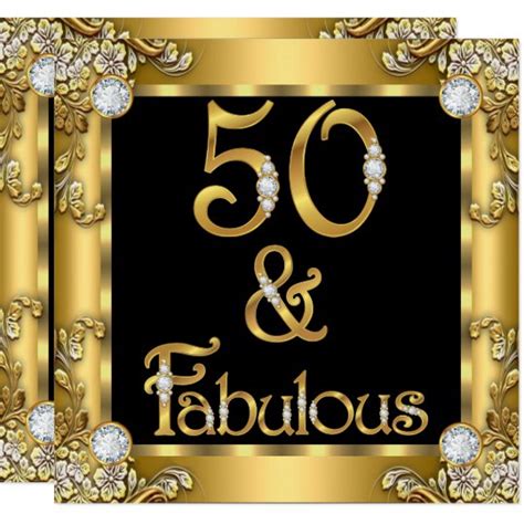 Fabulous 50 Gold Black 50th Birthday Party Invitation