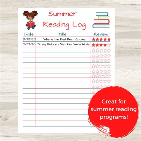 Summer Reading Log Book Log Printable Kids Etsy