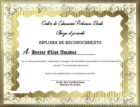 Diploma De Reconocimiento Para Padres Con El Borde Dorado Diplomas De
