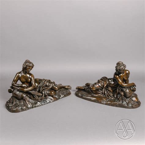 A Pair Of Bronze Figures Of River Nymphs After Jean Goujon Bada