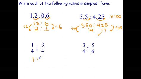Simplifying Ratios Involving Decimals And Fractions Youtube