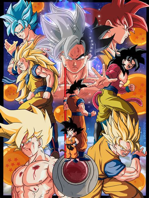 Artista Faz Ilustração Com Todas As Formas De Goku Em Dragon Ball Z E
