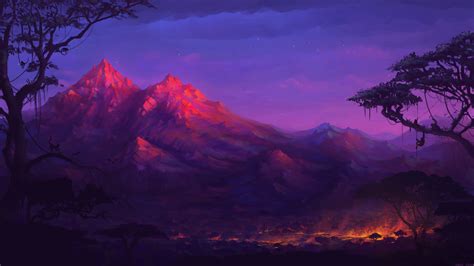 X Forest Mountains Colorful Night Trees Fantasy Artwork K P Resolution Hd K
