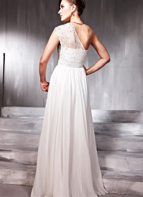 White Jewelled Wedding Dress With Asymmetrical Strap By Elliot Claire Ustrendy