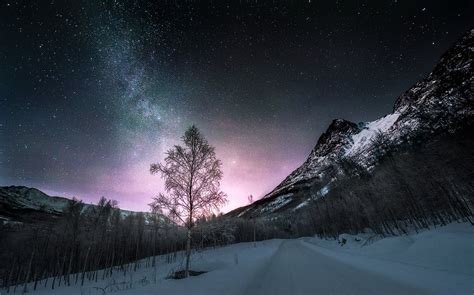 549118 Nature Landscape Long Exposure Winter Road Norway Starry Night