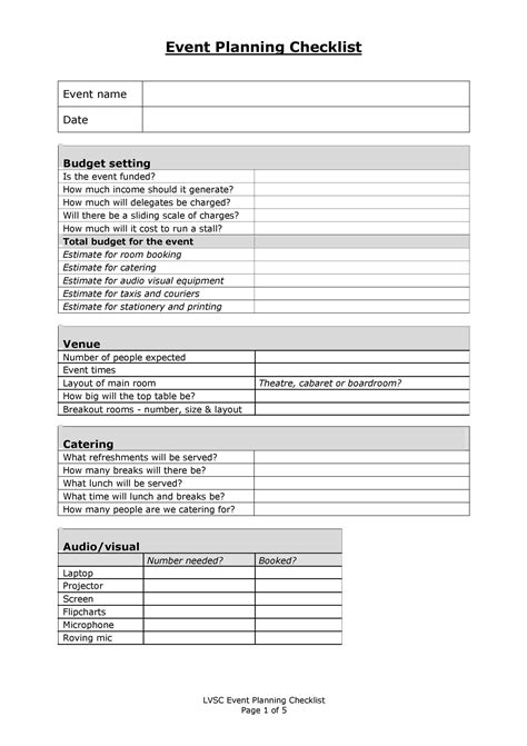 Event Planning Checklist Template Word