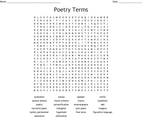 Poetry Terms Word Search Printable Word Search Printable