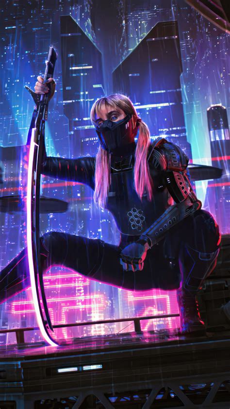 Sci Fi Cyberpunk Girls Assassin Katana 4k Hd Wallpaper