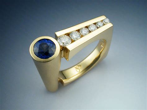 18k Gold Contemporary Sapphire And Diamond Ring Metamorphosis Jewelry