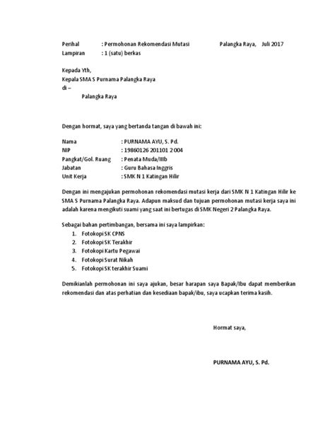 Penjelasan lengkap seputar contoh surat permohonan. Contoh Surat Permohonan Mutasi - Ikut Suami