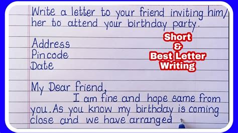 Letter Writing In English Write A Letter To Your Friend Inviting Birthday Party Invitation