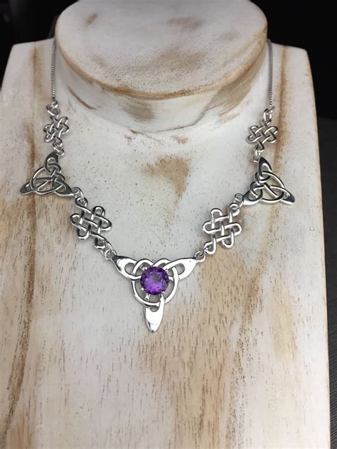 Celtic Knot Amethyst Sapphire Emerald Sterling Silver Necklaces Irish