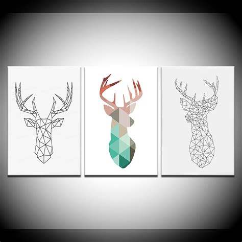 Triptych Modern Nordic Abstract Deer Elk Canvas Painting Art Print