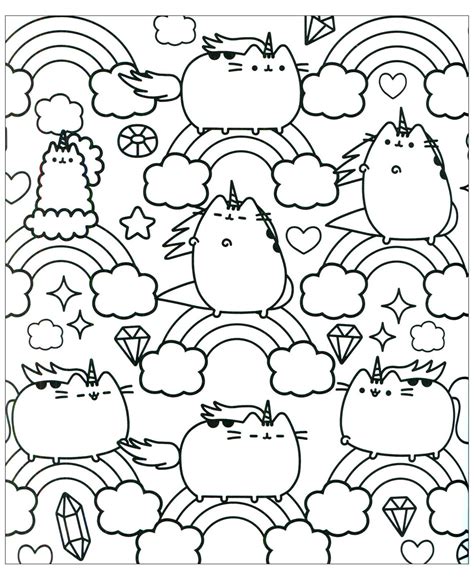 These are funny animals, people, unicorns, cakes, cakes, clouds, monsters. Get This Kawaii Coloring Pages Cute Pusheen Cat and Rainbow