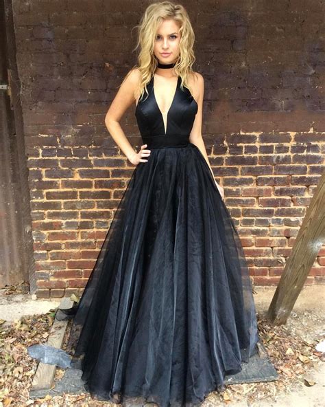 Black A Line Prom Dresses Deep V Neck Puffy Long Evening Gowns On Storenvy