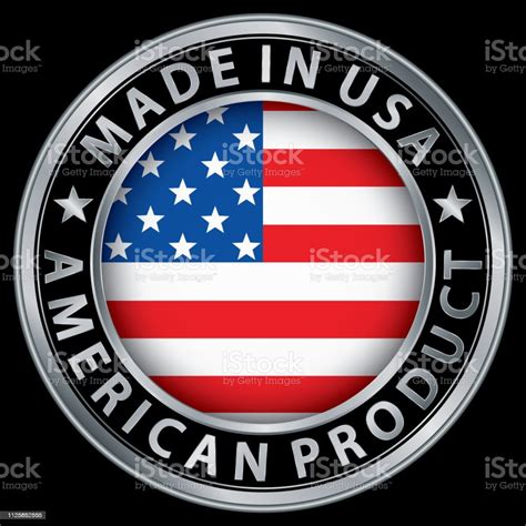 Made In The Usa American Product Silver Label With Flag Vector