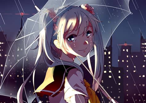 Wallpaper Illustration Anime Girls Rain Umbrella