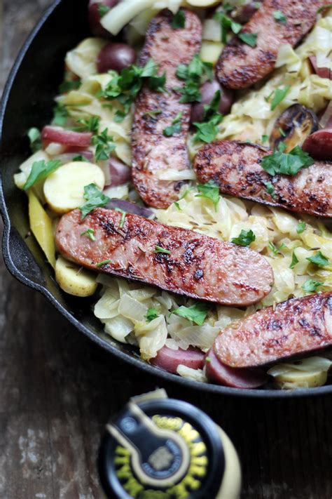 Chicken Apple Sausage Skillet With Cabbage And Potatoes Parsnips And