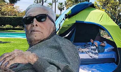 Kirk Douglas Enjoys The Great Outdoors Inside Tent Pitched In Backyard