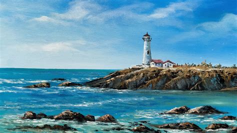 Lighthouse Seascape Acrylic Painting Youtube