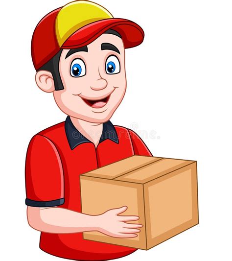 Cartoon Delivery Courier Holding Cardboard Boxes Stock Vector