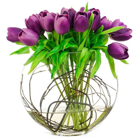 purple real touch tulips moon glass vase arrangement flovery