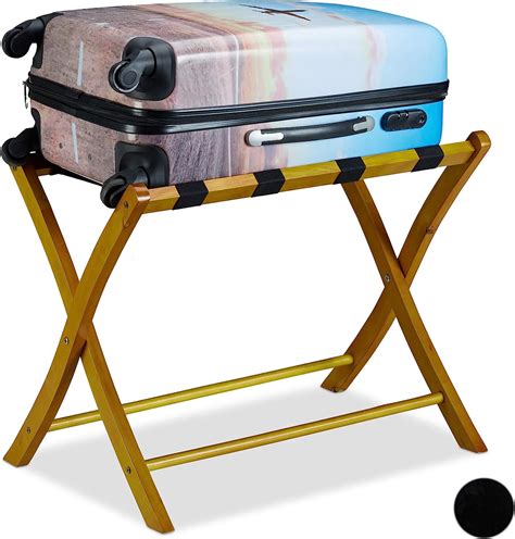 Relaxdays Wooden Luggage Rack Foldable Suitcase Storage Stand For