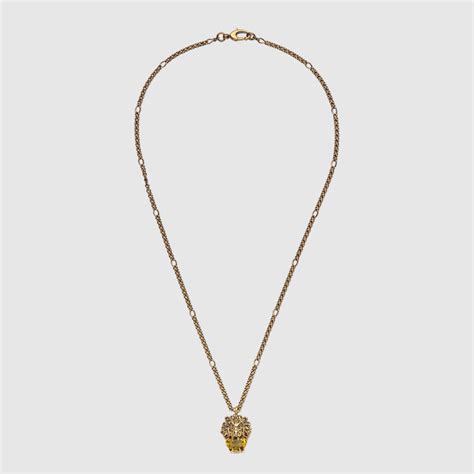 Gucci Lion Head Necklace With Crystal In Metallic Lyst