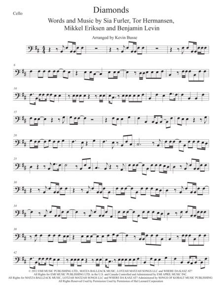 Diamonds Arr Kevin Busse Sheet Music Rihanna Cello Solo