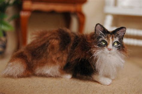 Rirines Miniatures Ginger Felted Calico Cat Portrait Of