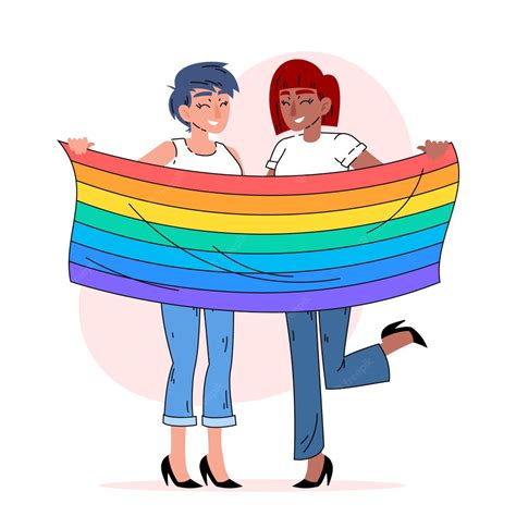 free vector beautiful lesbian couple with lgbt flag
